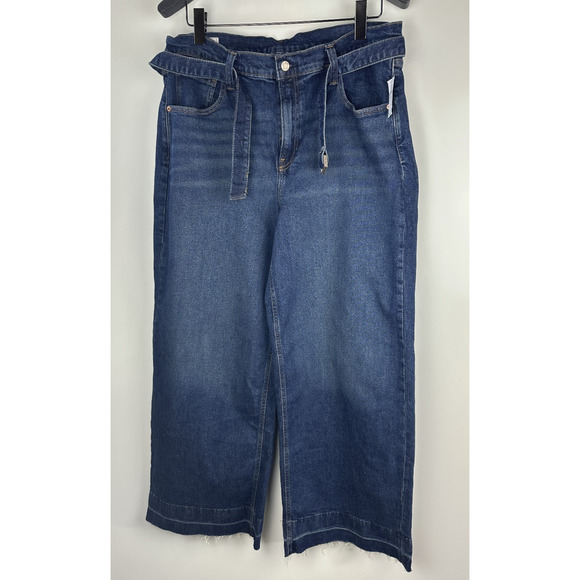 NWT GAP High Rise Stride Belted Wide Leg Jeans Raw Hem Dark Wash Plus Size 34 18 - Picture 2 of 11